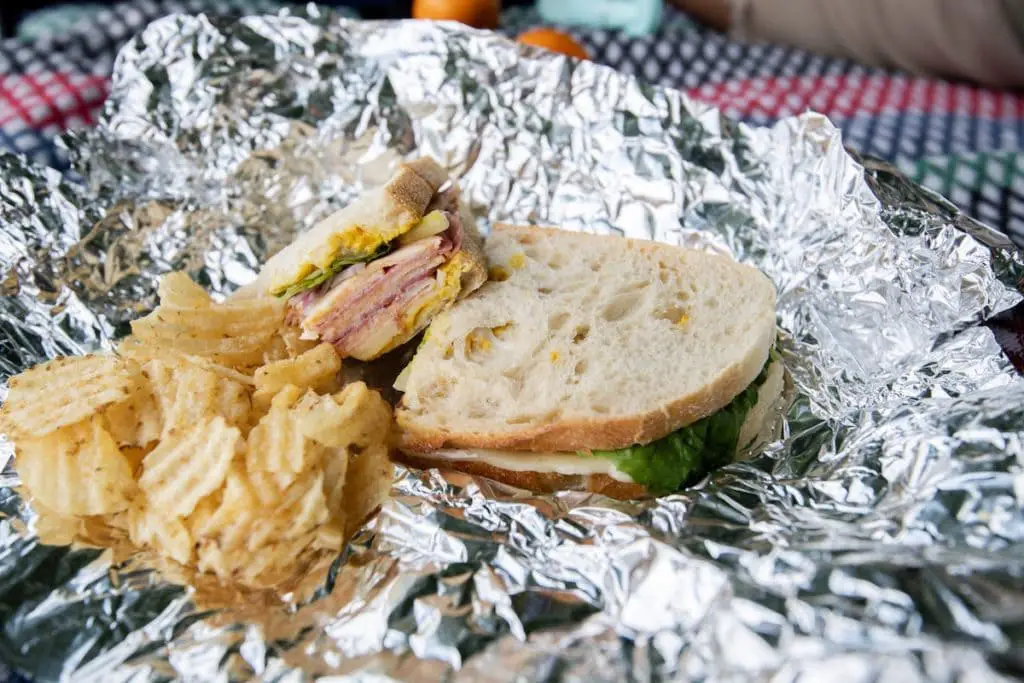 leftover food sandwich and chips