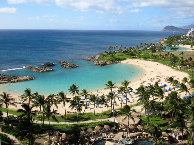 Ko Olina Lagoon beach in Hawaii - calm turquoise water perfect for families with kids