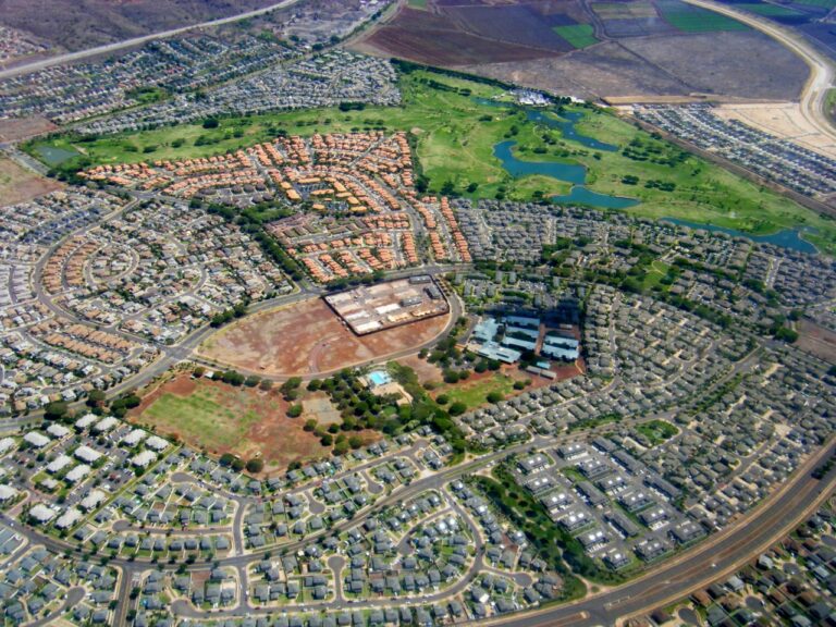 Aerial view of Kapolei, Hawaii on the west side of Oahu