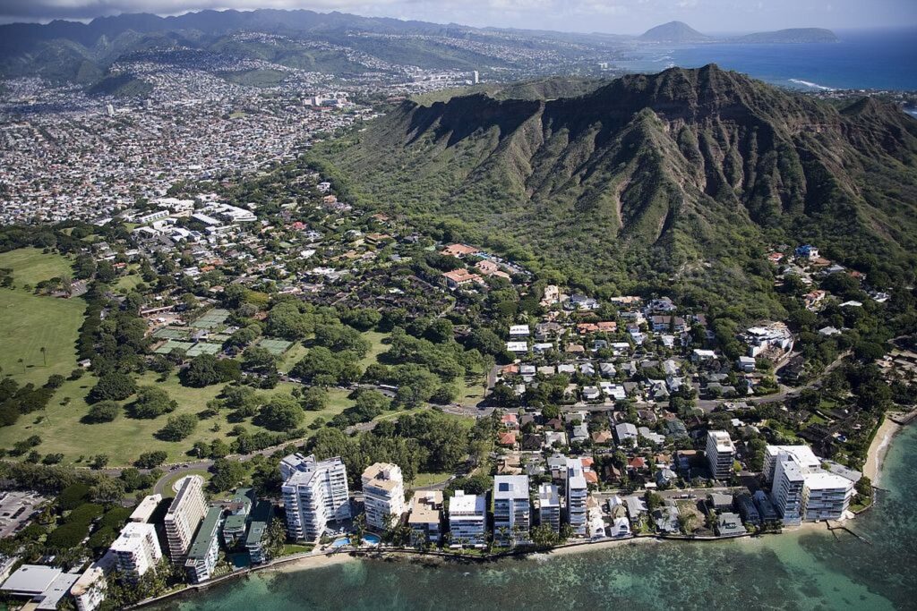 Aerial view of Waikiki Beach and Honolulu Hawaii - what to bring when moving to Hawaii
